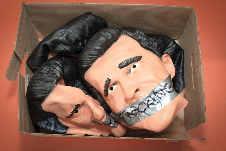 erichpica's tweet image. Dusting off old #romney2012 masks. Somethings should remain boxed. #climatesilence @foeaction #throwbackthursday #tbt