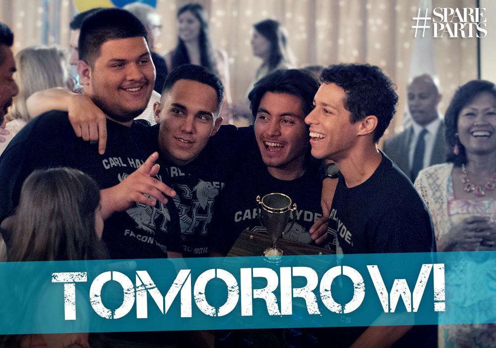 FIRSTweets's tweet image. #SpareParts hits theaters tomorrow! Watch closely - there are a few subtle nods to FIRST in the film! #morethanrobots