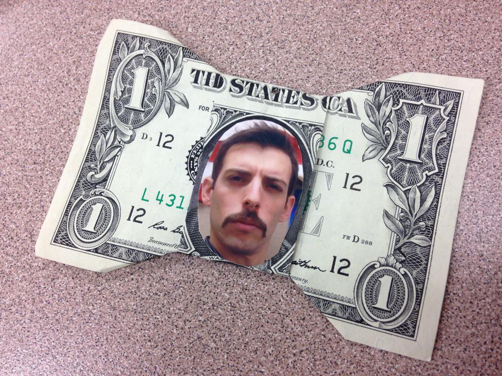 3 students made me this bow tie! Finally, my face on money! Wearing it today. #faceonmoney