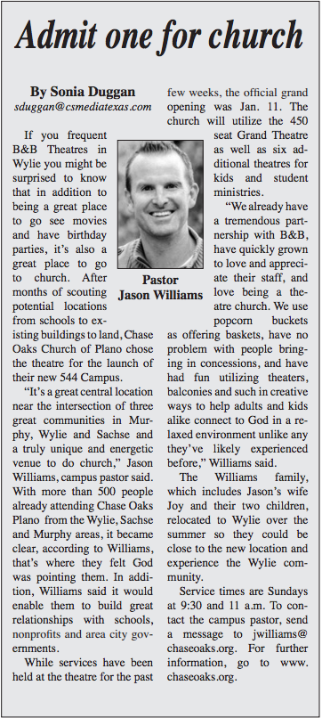 Thanks <a href="/WylieNews/">The Wylie News</a> for supporting our Chase Oaks 544 Campus!