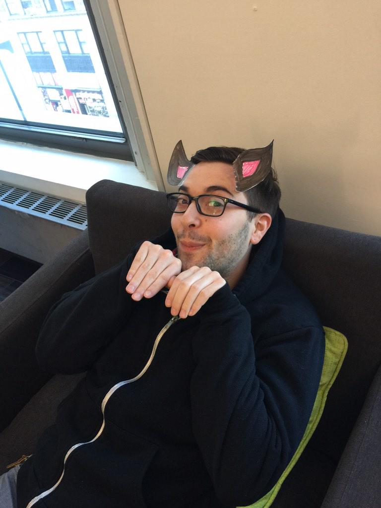 Behind the Scenes: Chris is transforming into a cat.  Follow us on Instagram.com/FoolsDoArt for the painting remix!