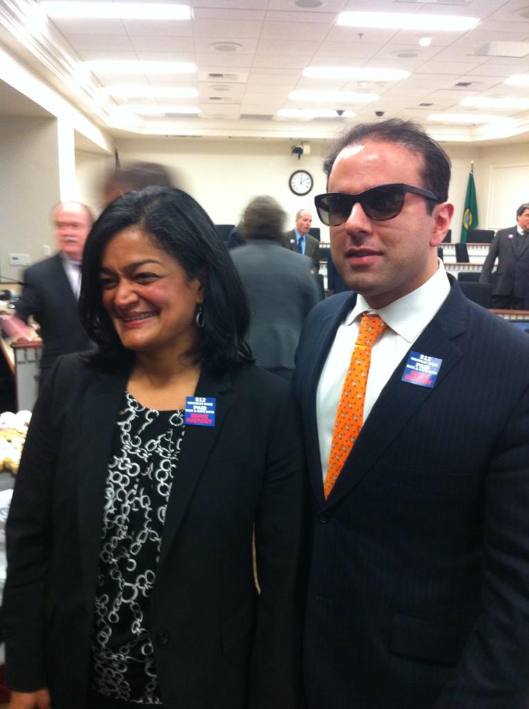 WASenDemocrats's tweet photo. Sens. Jayapal and Habib to sponsor bills to #RaiseTheWage and give all Wa families sick and safe leave #waleg http://t.co/dYIjK910Qk