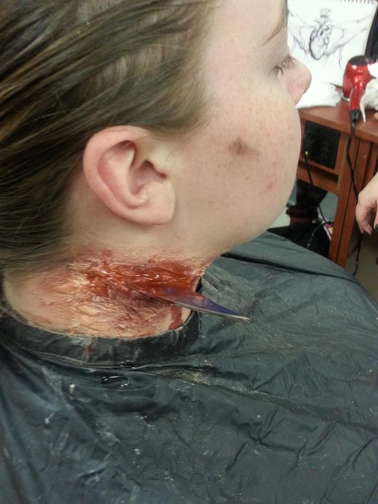 Make up artist Aili  MacDonnell demonstrates how to create a burn for a movie