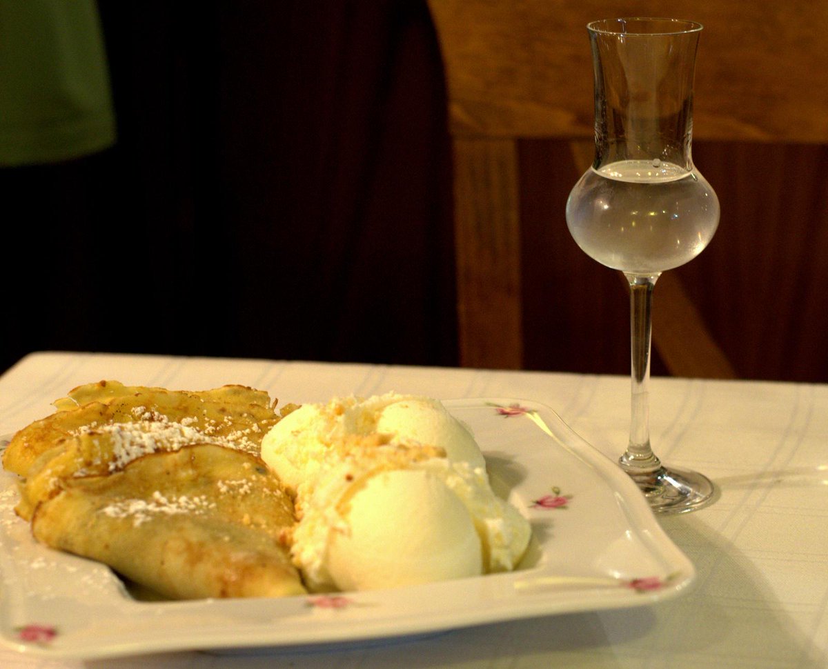 And finally, the dessert! Homemade crepes, ice-cream and #Xinomavro spirit. #greekdinner #Naoussa #drinkgreek