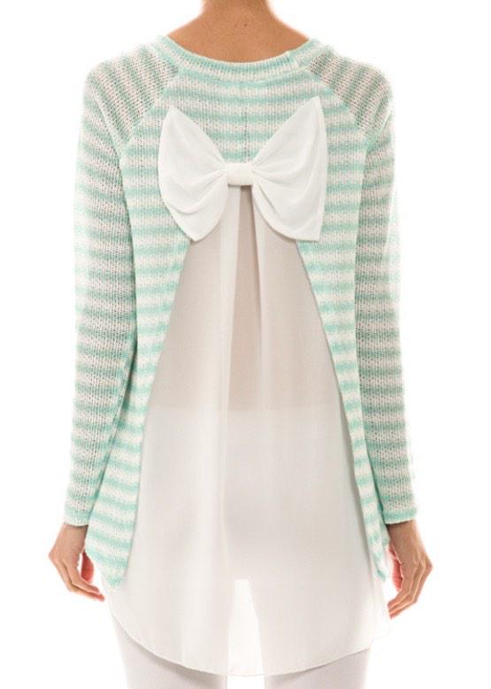 Mint striped top with mesh back and bow.  SML $27.50