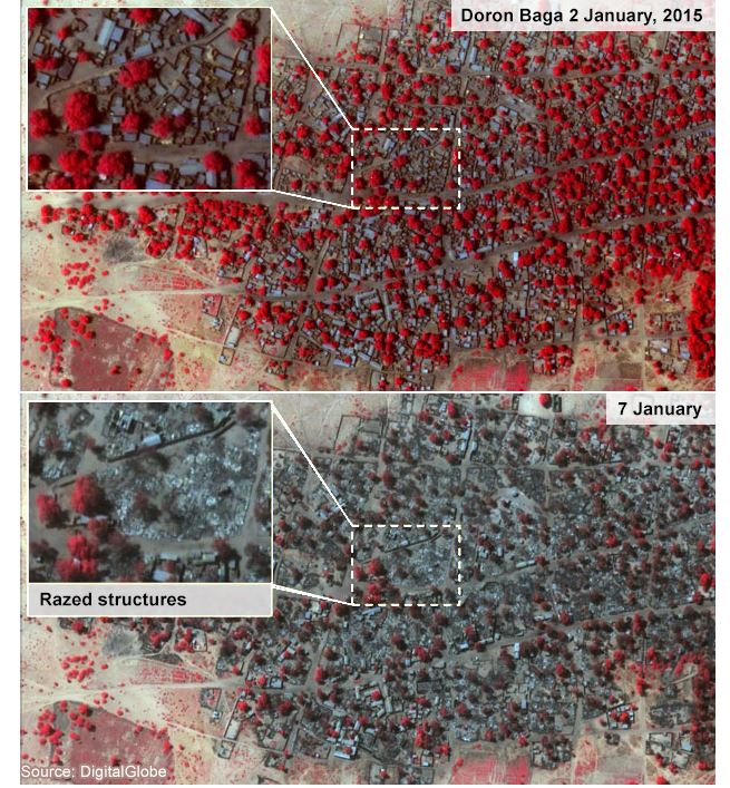 IRFCaucus's tweet photo. Satellite images show #BokoHaram's destruction, suggest a high death toll @amnesty @bbc http://t.co/8RXtRexK7w http://t.co/KfwZAZtaUi