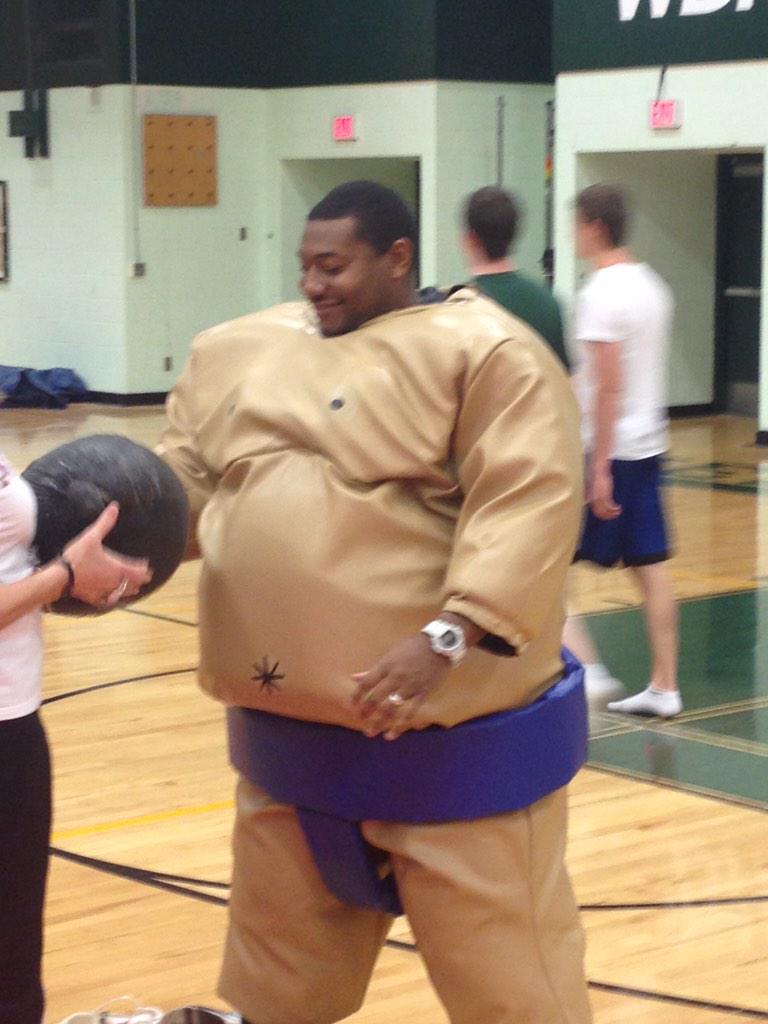 A2watson's tweet photo. Coach Bellamy ready for the sumo challenge. #wbpe http://t.co/nSf37WiwuP