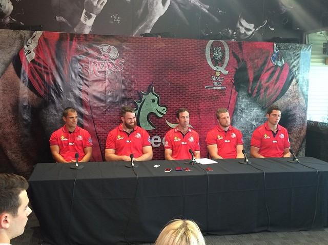 Reds_Rugby's tweet photo. . @JamesSlipper with vice-captains #RobSimmons and @karmichaelhunt Coach Richard Graham and former captain @jhorwill http://t.co/7yfcfPyXhs