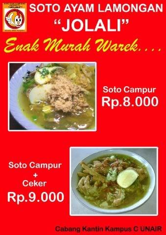 geprekbangsu's tweet photo. "@SotoJolali: Telah dibuka hari ini Soto Ayam Lamongan Jolali di Kantin DWP Unair Kampus C, Enak-Murah-Warek 8000! http://t.co/iPZRRLIn7M"