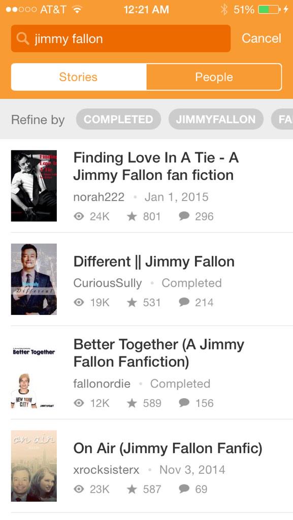PowJauw's tweet photo. @jimmyfallon did you know that you have fanfics written about you?? http://t.co/Qu4uVbhvAL