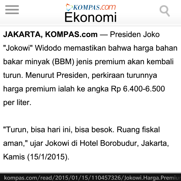 Sah BBM Premium Turun jadi Rp 6.600 atau diantara Rp 6.400 - Rp 6.500 perliter
