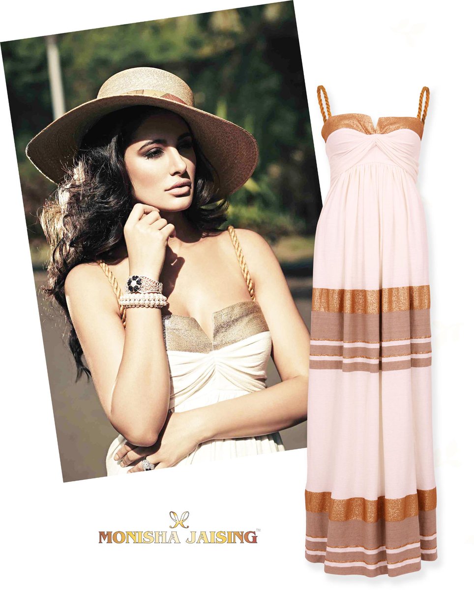 Monisha_Jaising's tweet photo. #MJpress #SS15 #BeachLoving Sun-kissed @NargisFakhri in our Ivory/Gold Beach Maxi for @NoblesseIndia cover story http://t.co/8rwRrCGT83