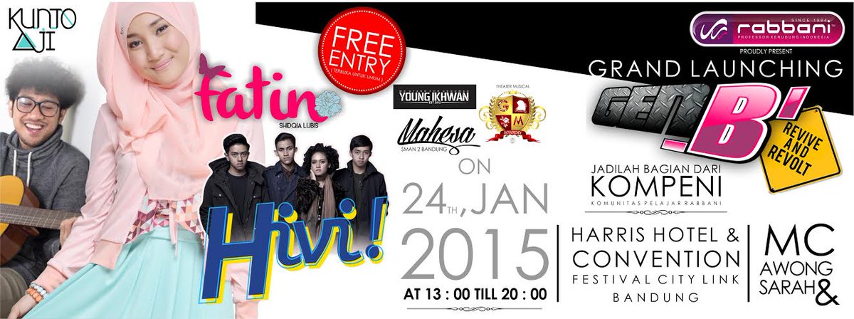 PelajarRabbani's tweet photo. || Launching #KOMPENI ||
Special perform @FatinSL @sayHiVi @KuntoAjiW @YoungIKHWAN 24 jan 15 at @HarrisCTlinkBdg http://t.co/3Yqmtx7pTl