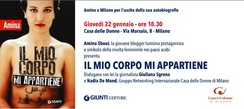 GiuntiNarrativa's tweet image. #Amina #Sboui a Milano il 22 gennaio per parlare della sua autobiografia.
#ilmiocorpomiappartiene