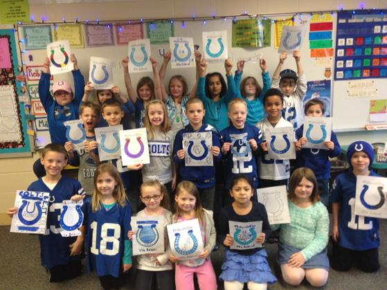 TheRondaCooper's tweet photo. @JimIrsay @Colts Southwest 2nd graders believe in the Colts! #BelieveInBlue http://t.co/A5NR7cPSn5