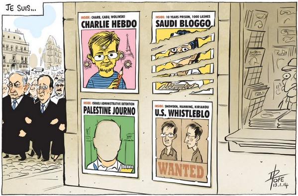 wikileaks's tweet photo. Western power has instrumentalized Charlie Hebdo http://t.co/paAoFx07pc but continues to hate free speech http://t.co/Dt13RuV2XR