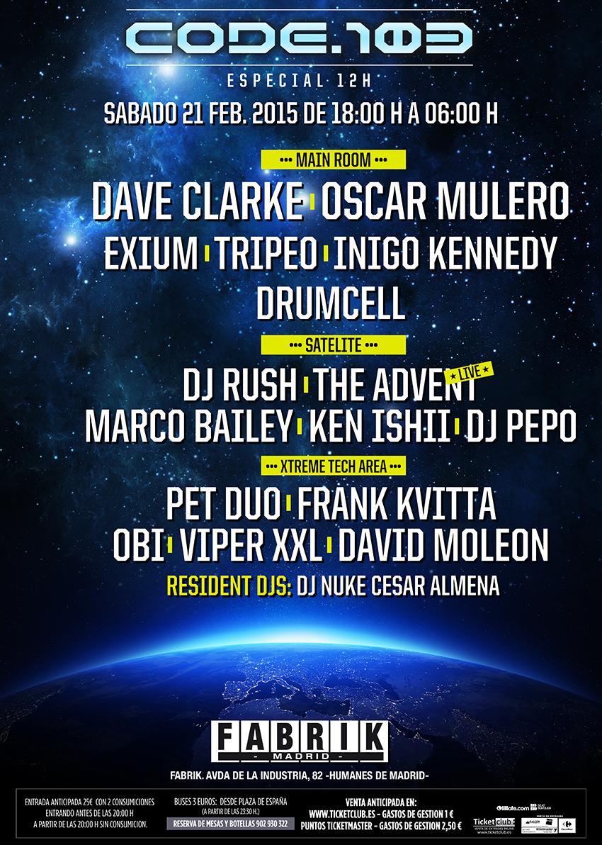 fabrikdiscoteca's tweet photo. Aquí tenéis el cartel completo de Code 103. RTTTTTT !!
El 21 de febrero bailaremos Techno durante 12 horas !! http://t.co/dwWfeBM1Dz