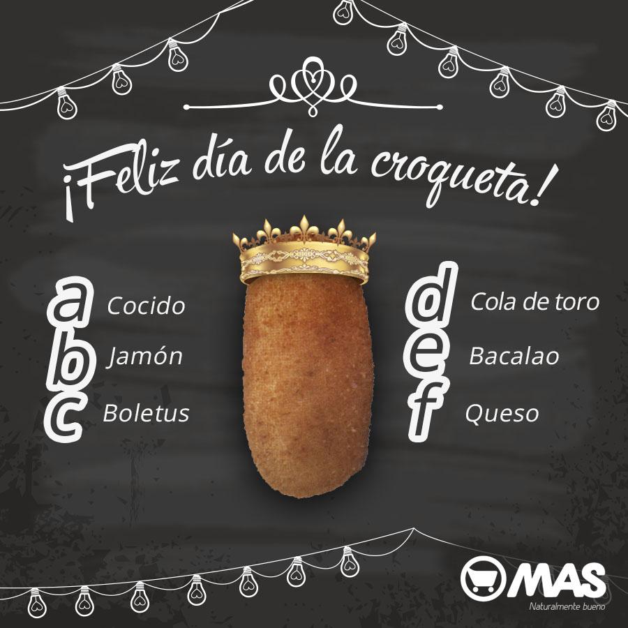SupermercadoMAS's tweet photo. En el #díadelaCroqueta te preguntamos, ¿cuáles son tus favoritas? Nosotros nos quedamos con la A, de puchero! http://t.co/shpOTTcXHY