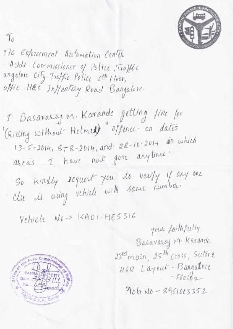BasavarajKarand's tweet photo. Repeated complaints to @blrcitytraffic abt getting penalized for no mistake of mine. Still being penalized #noaction http://t.co/twN06txPTA