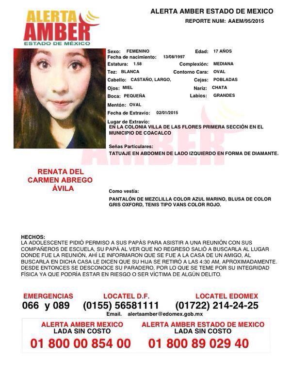 ABastidaP's tweet photo. @OsiriscCarbajal @DeBuenasTv
Pueden ayudar a difundir la información de Reny desaparecida desde el 2 de enero gracias http://t.co/qPeNGGQaMH