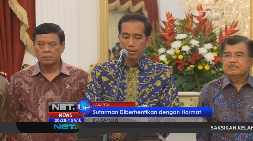 mdtvindonesia's tweet photo. Breaking News - Presiden Jokowi berhentikan Kapolri Sutarman dengan hormat #NETBreakingNews http://t.co/VYNg5EaxHq