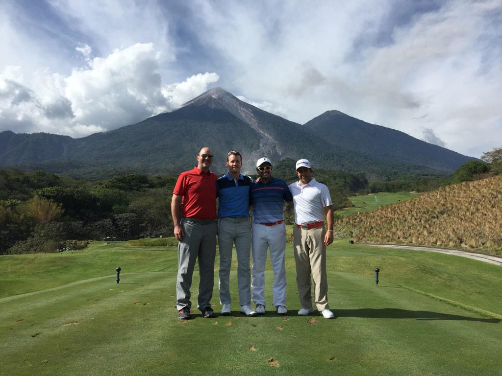 KurtisBowman's tweet photo. #gcmorningdrive #uniquegolf #askmattyg La Reunion Resort. Antigua, Guatemala. Vulcan de Fuego behind us. http://t.co/SGzRmHCqMb