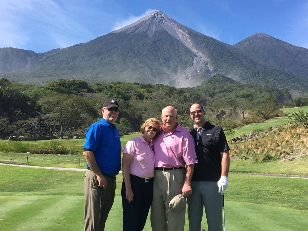 KurtisBowman's tweet photo. #gcmorningdrive #uniquegolf #askmattyg La Reunion Resort. Antigua, Guatemala. Vulcan de Fuego behind us. http://t.co/SGzRmHCqMb