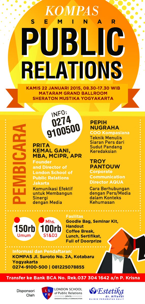 #jogja <a href="/YokoHidayat_/">R. Hidayat Asri</a>: 22/1/15 Seminar Public Relation di sheraton Hotel | mhs 100k/umum 150k 085299504888