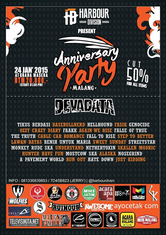 "Anniversary Party" 24 Januari 2015 At.Graha Masera (ex Paradiso) Malang INFO : <a href="/harbourdvsn/">Harbour Division</a>