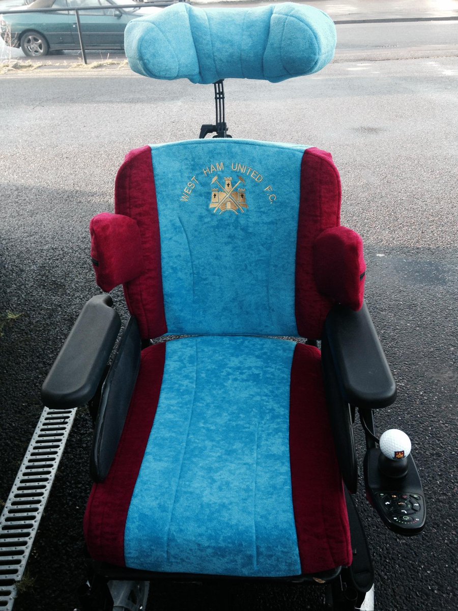 customizedcover's tweet photo. We recently made this wheelchair cover for a @whufc_official fan #claretblue  #WestHam  What do you think? http://t.co/o67fiaV4ak