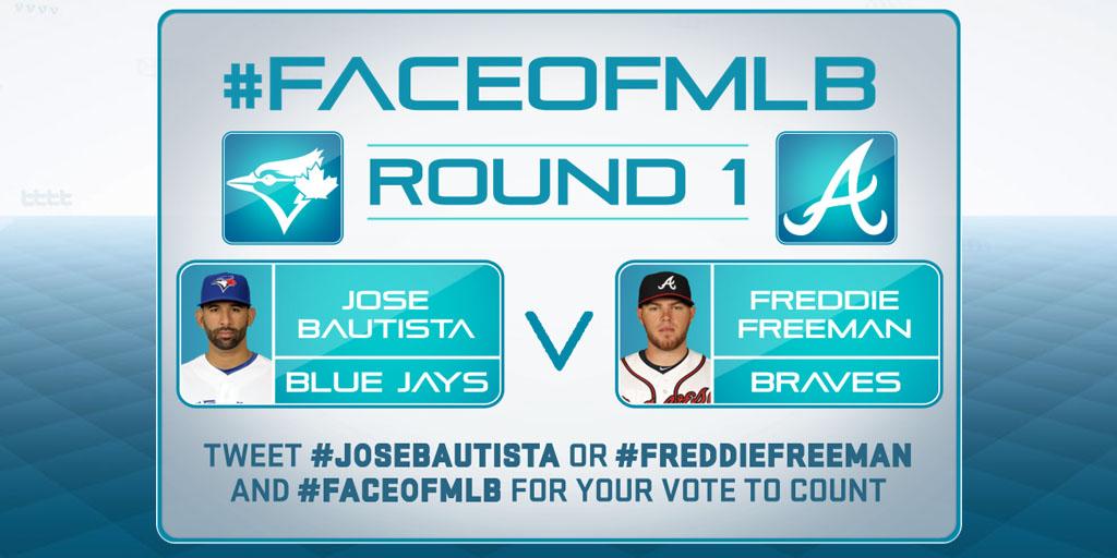 F5FfaceofMLB's tweet photo. “@MLBNetwork: Next up, @JoeyBats19 takes on @FreddieFreeman5 in #FaceOfMLB! Tweet  #FreddieFreeman with #FaceOfMLB http://t.co/i4wXJRx4r1”