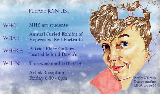 megdrew9's tweet photo. Expressive Self-Portrait Exhibit opens tonight!!! 6:30-8pm!
@PatriotPlace @Medfieldk12Arts http://t.co/g2IadHuPKk