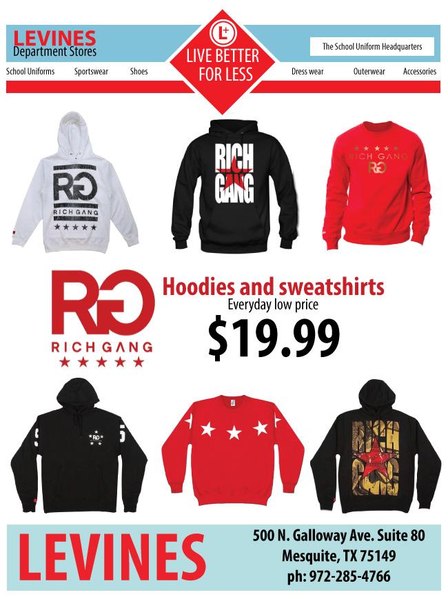 LevinesDS's tweet image. Shop @ShopRichGang clothing new  arrivals at @LevinesDS Mesquite! Premium hoodies and sweatshirts for $19.99