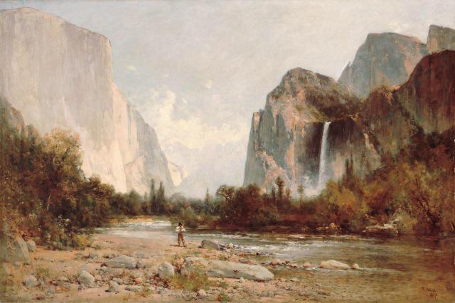 AlanOppe's tweet image. Great #art from @Art_Authority: Yosemite, Bridal Veil Falls by Hill, Thomas (behind Obama congratulating climbers)