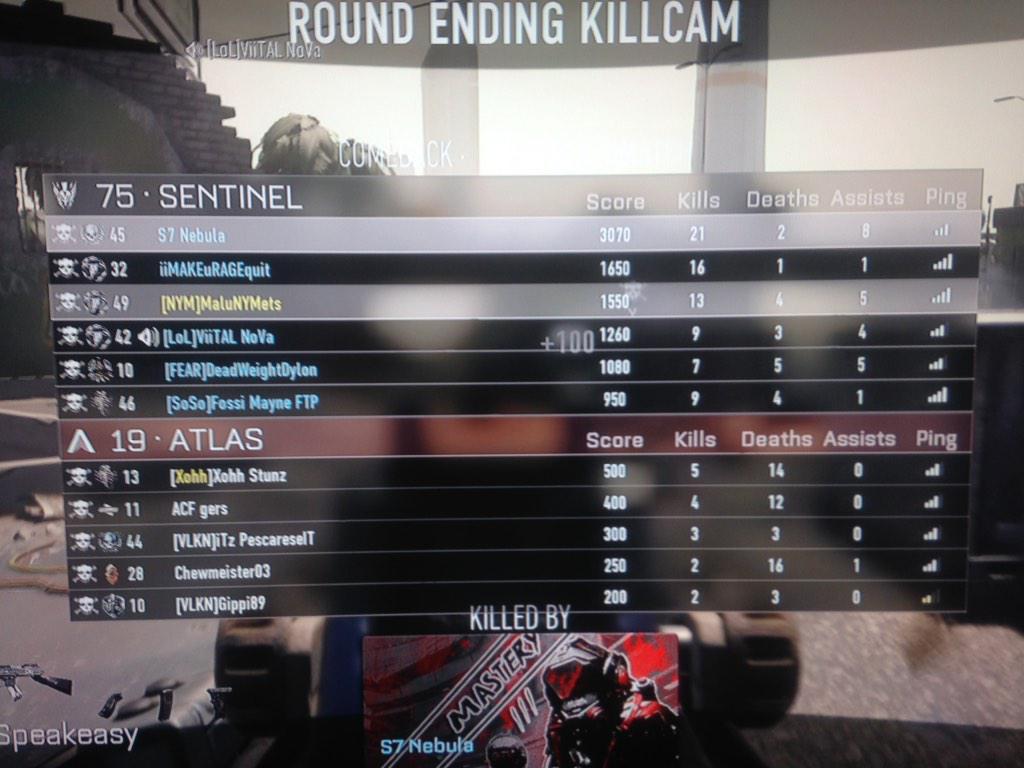 MaluNYMets's tweet photo. 75-19.. Team work @DKGaming @ViiTAL_NoVa #ClanWars #codadvancedwarefare http://t.co/PEUwvVGWtd