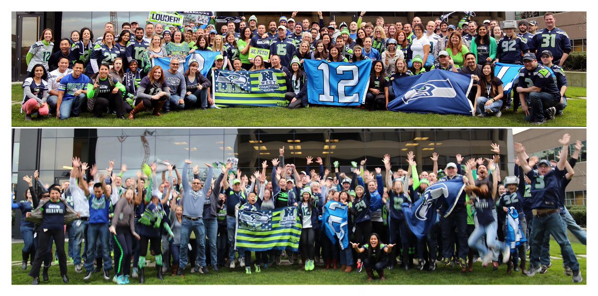 lifeatEG's tweet photo. .@Seahawks love runs deep here at @Expedia HQ. Our team works, eats &amp; probably sleeps in their jerseys #BlueFriday http://t.co/8nakgLO7Wb
