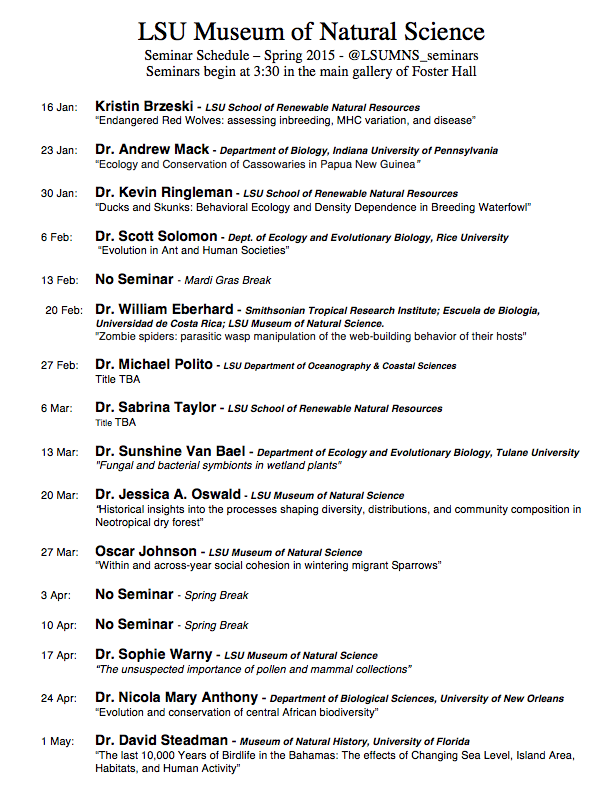 LSUMNS_seminar's tweet photo. The Spring 2015 @LSU_MNS seminar schedule is here! http://t.co/W4V39G63Qi