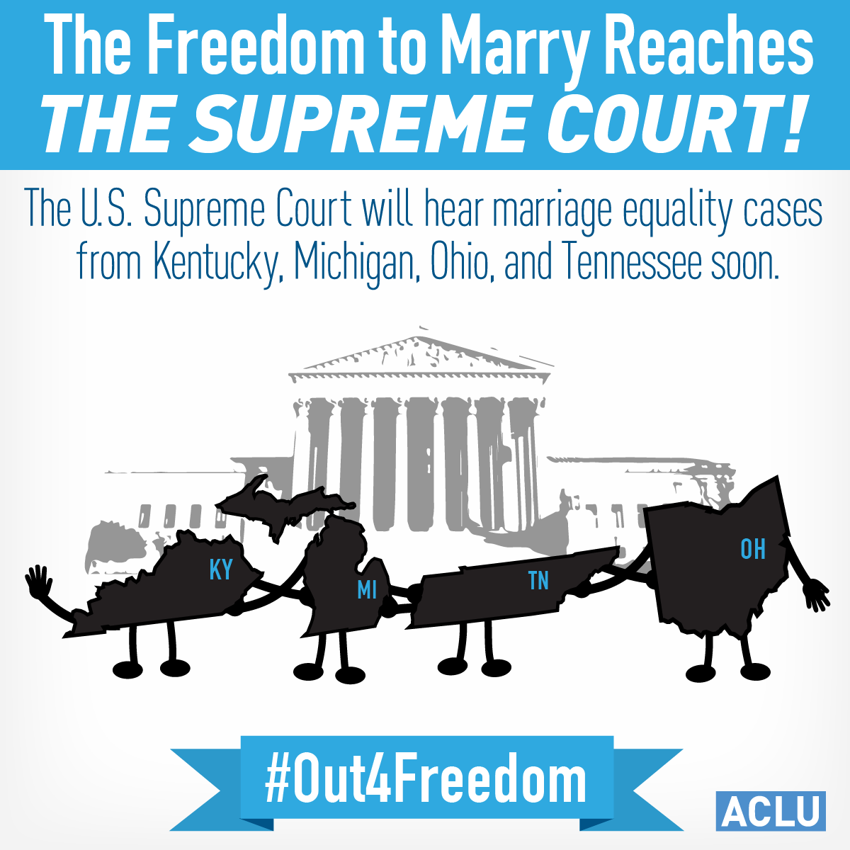 BREAKING: <a href="/ACLU/">ACLU</a> freedom to marry cases in Ohio &amp; Kentucky headed to #SCOTUS along w/ cases in TN &amp; MI! #out4freedom