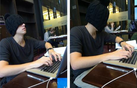 He can already do his papers without looking.