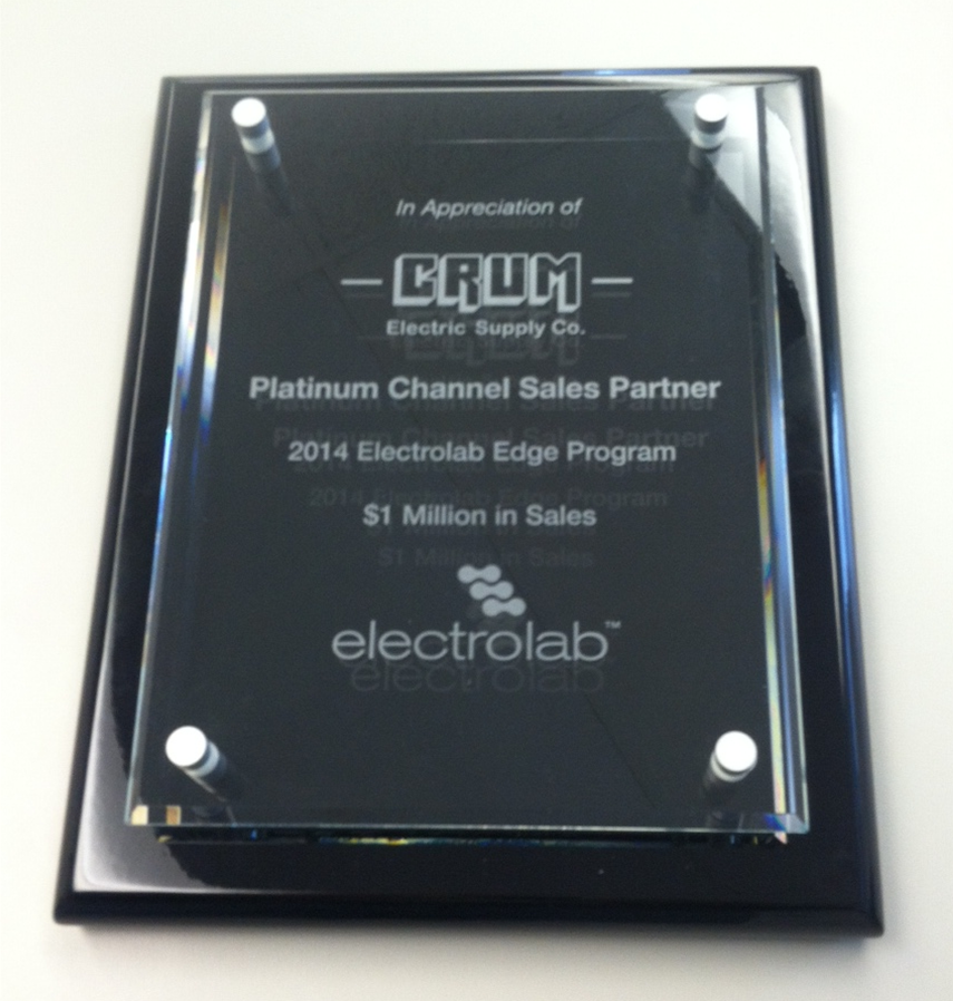 crum_electric's tweet photo. @crum_electric - Proud 2014 Platinum Channel Sales Partner with electrolab, marking $1 Million in Sales! http://t.co/WjtkiUG6l3