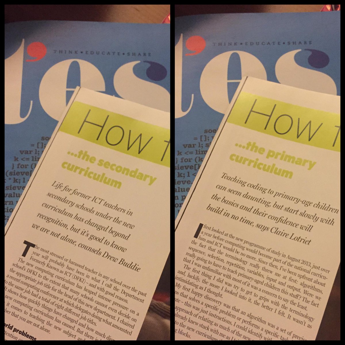 OhLottie's tweet image. How to teach #computing in this week&apos;s @tes – primary from me and secondary from @digitalmaverick :) #ukedchat