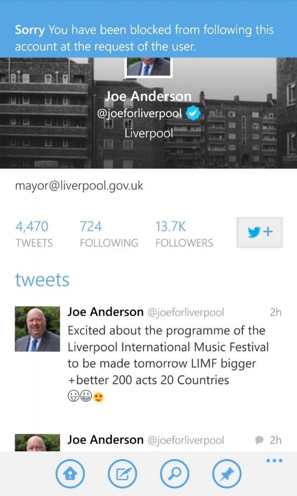 Blocked by Joe. Several questions and photographs about Anfield dereliction got me the boot from Sausage neck