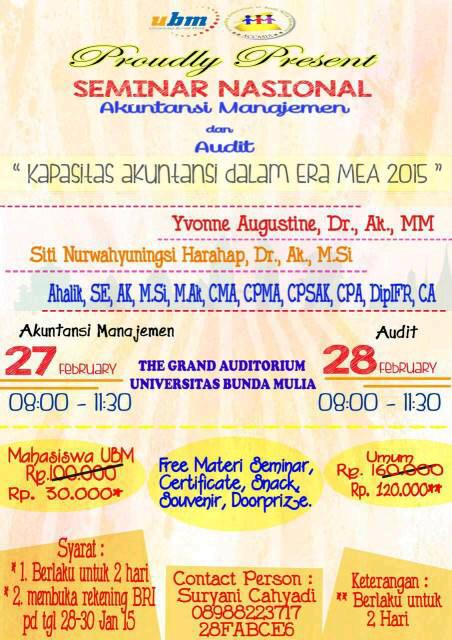 Seminar Nasional Akmen &amp; Audit. Open registration until February 20 !!! Let's come &amp; join us?! @hmja_uph :)
