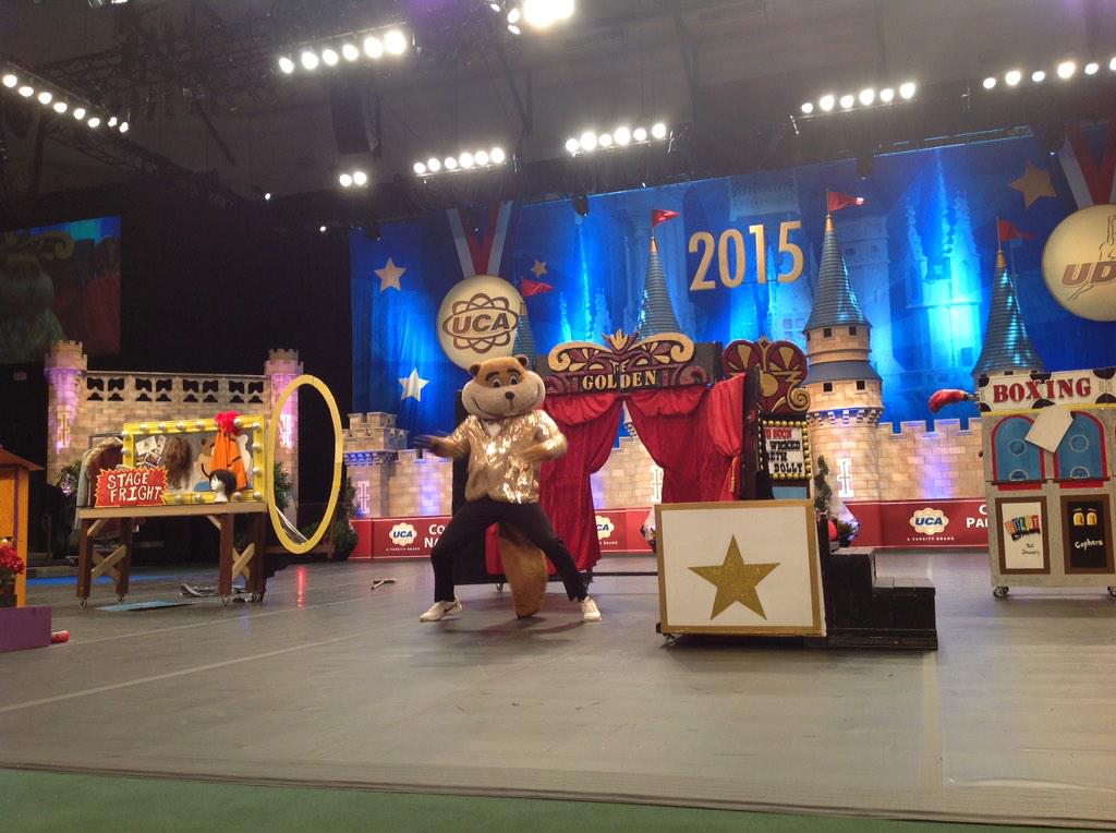 UCAupdates's tweet photo. @GoldytheGopher had a "show-stopping" performance with his use of amazing props! #UCAnationals http://t.co/EPXhN76WdC