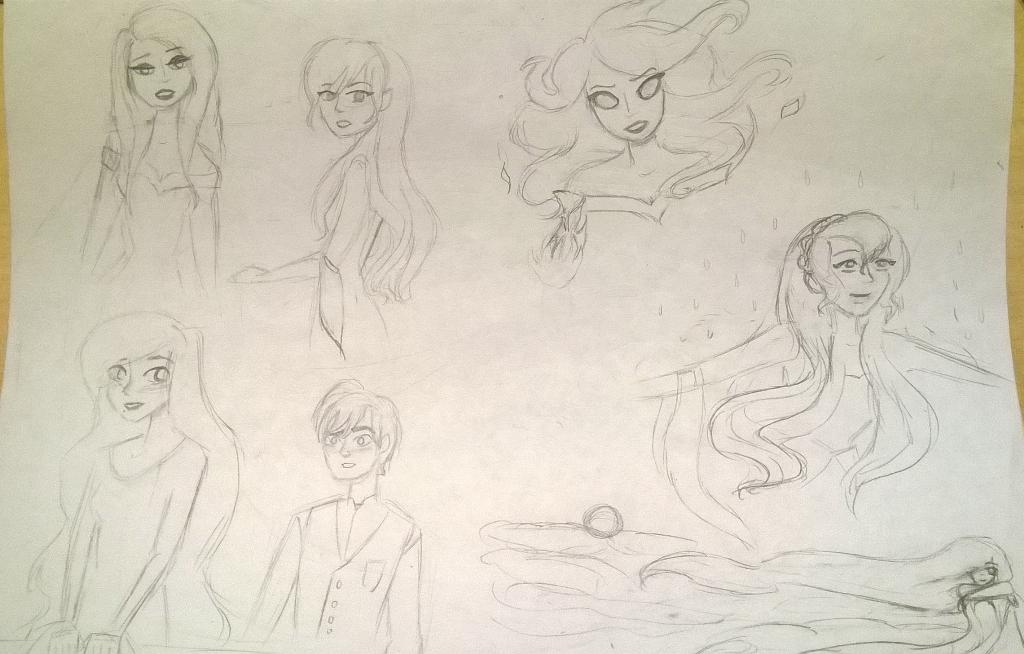 ImaginativeArt's tweet image. had an idea where 3 sisters have elements of the earth &amp;amp; 1 of them fell in ❤ w/ a human #sketches #usingimagination