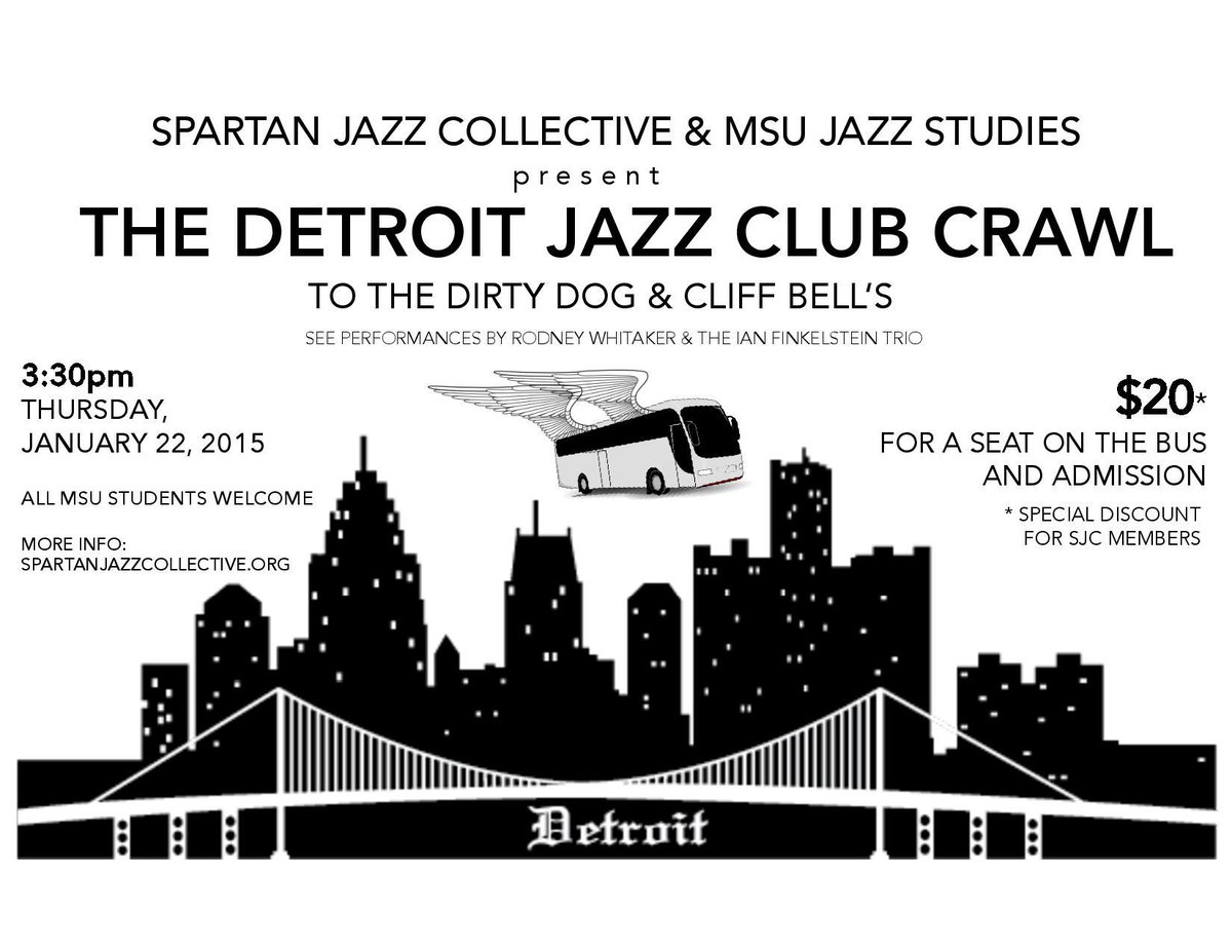 "Jazz Club Crawl" happening Thursday. Take a chartered bus to two Detroit jazz clubs. tinyurl.com/SJCtix