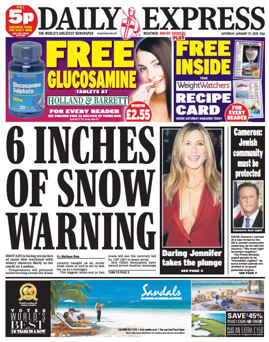SkyNews's tweet photo. DAILY EXPRESS FRONT PAGE: "6 inches of snow warning" #skypapers http://t.co/MfmtweWE38
