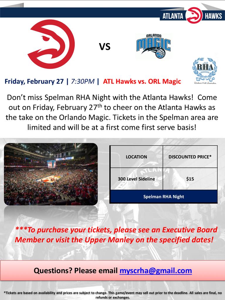 SC_RHA's tweet photo. RHA Night with the Atlanta Hawks 2/27. Tickets will be available next week! Stay tuned for details! (Open to AUC) http://t.co/KyA5m2vuNz