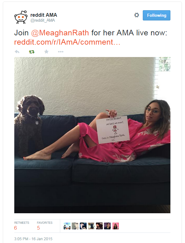 3_night_stand's tweet photo. @MeaghanRath is chatting it up on @reddit_AMA http://t.co/YLGaCJINRZ http://t.co/2iudU0w1bh