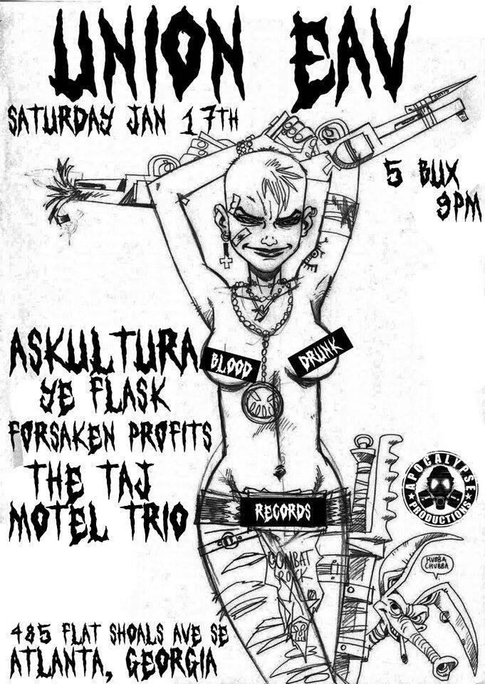 TampaSka's tweet photo. SAT/JAN 17/9PM/$5/21+ @askultura @YeFlaskBand @ForsakenProfits +more at @unioneav! #GASka https://t.co/c7liRDganQ http://t.co/1MKFVgsyjY
